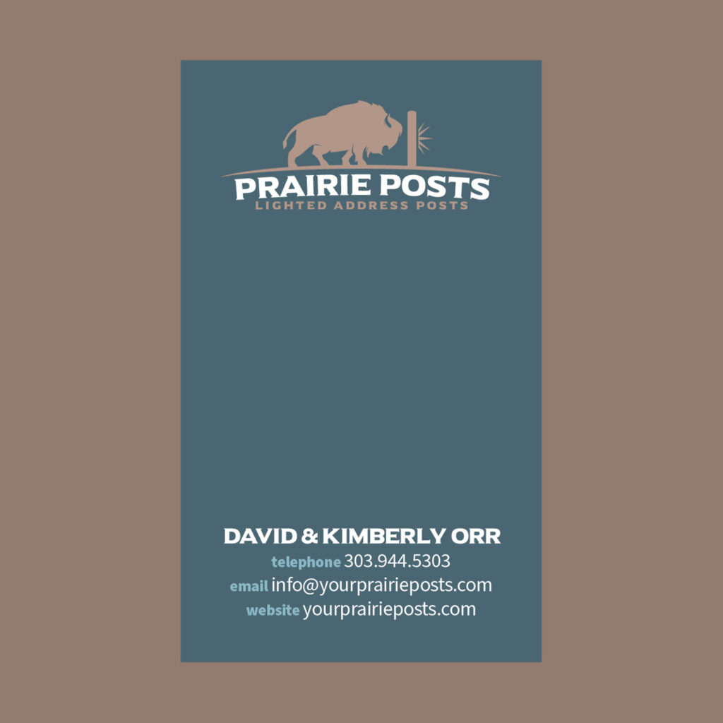 Business card design for Prairie Posts, based in Keenesburg, Colorado.